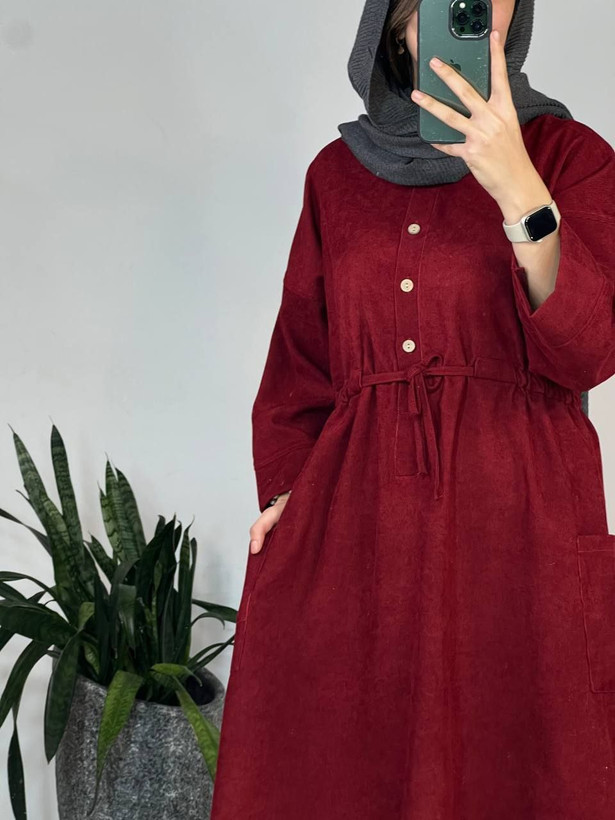 مانتو بلند پاییزه مخمل کبریتی