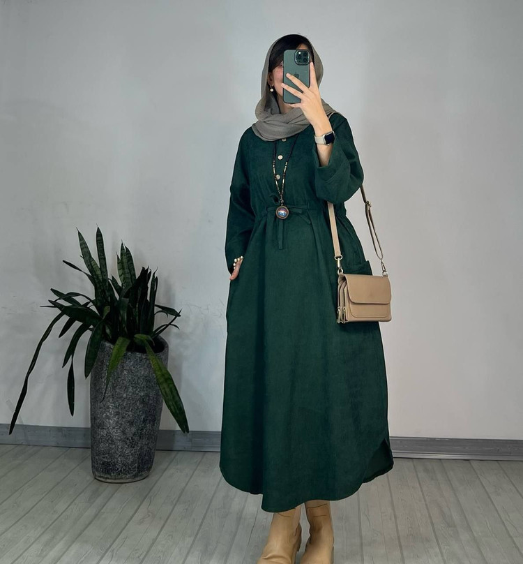 مانتو بلند پاییزه مخمل کبریتی