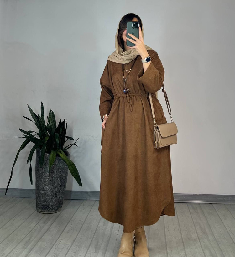 مانتو بلند پاییزه مخمل کبریتی