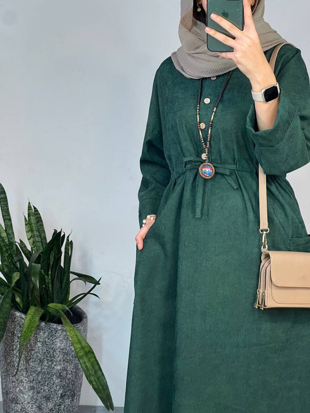 مانتو بلند پاییزه مخمل کبریتی