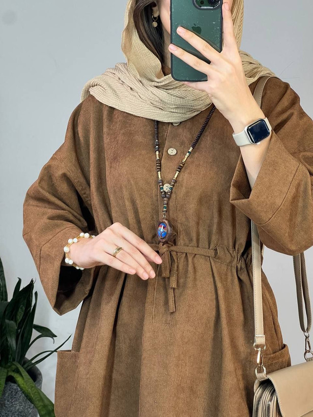 مانتو بلند پاییزه مخمل کبریتی