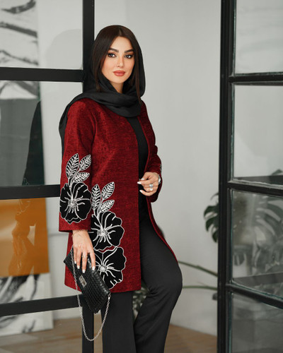 مانتو کتی بلند مخمل گلدوزی شده
