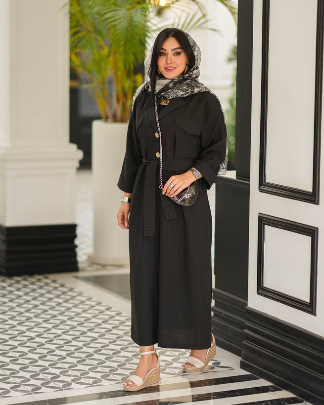 کفتان بلند زنانه مشکی محرمی فری سایز تا ۴۸
