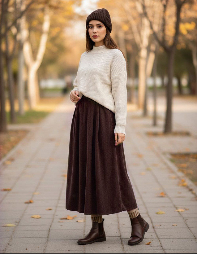 دامن پاییزی مخمل کبریتی زیبا