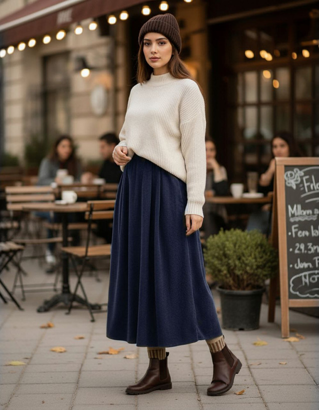 دامن پاییزی مخمل کبریتی زیبا